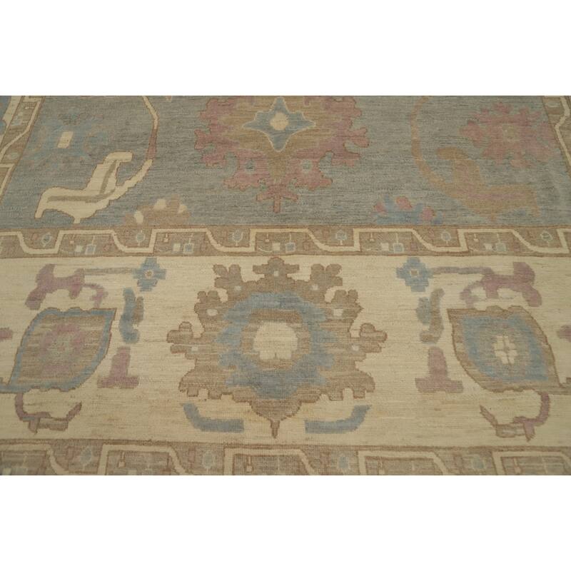 Hand Knotted Oriental 100% Wool Carpet Transitional All-Over Greys & Charcoal Oushak Area Rug - 13' 7'' X 9' 8''