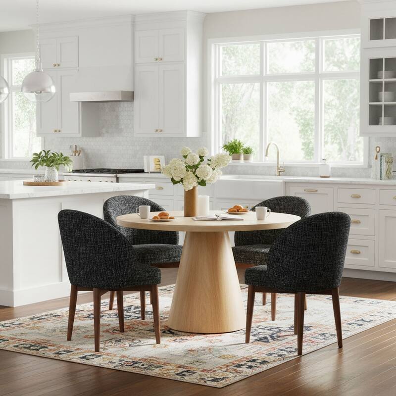 Upholstered Barrel Dining Chair With Walnut Legs (Set of 4)