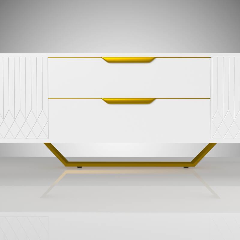 White Modern 70.8" TV Console with Storage Cabinets and Metal Legs for Living Room for TVs Up to 70"