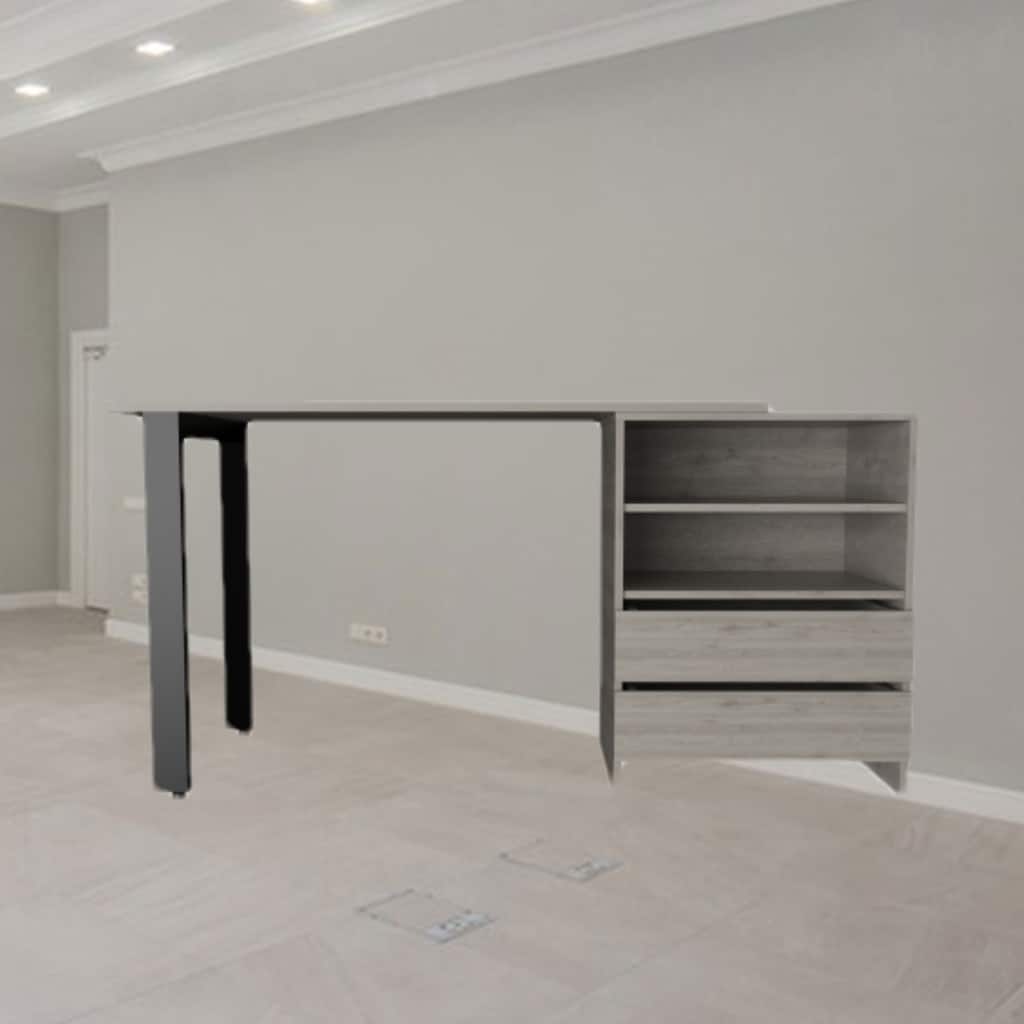 Contemporary Desk with Two Drawers and Two Shelves, Metal Legs, Spacious Work Surface for Home Office Use
