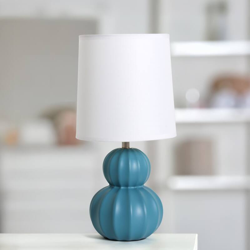 Stacked Double Gourd Ceramic Table Lamp with Tapered Shade - 12.5" - Teal Blue