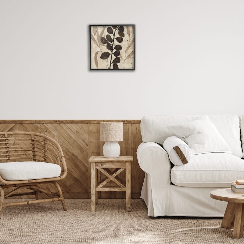Stupell Beige & Brown Natural Leaves Framed Giclee Art Design By Krinlox