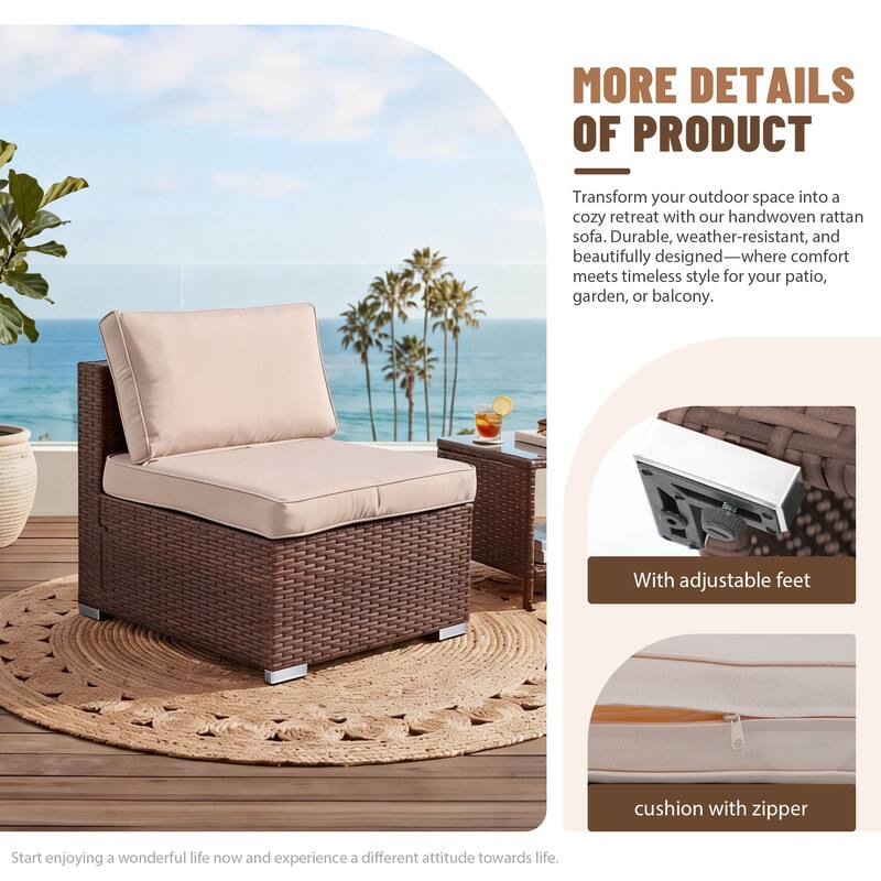 Outdoor Wicker Sectional Sofa 8-Piece Set with Fire Pit Table