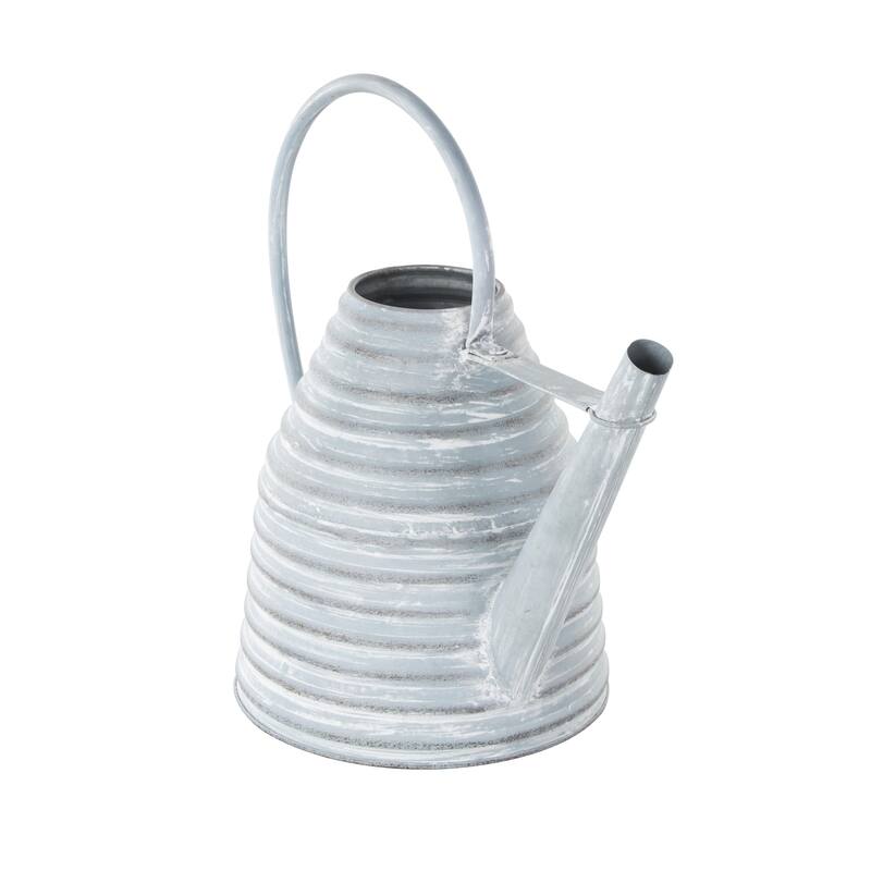 Metal Watering Can Beehive Shaped Watering Can Indoor Outdoor Planter with Large Loop Handle - Gray or Cream - Roche River Decor