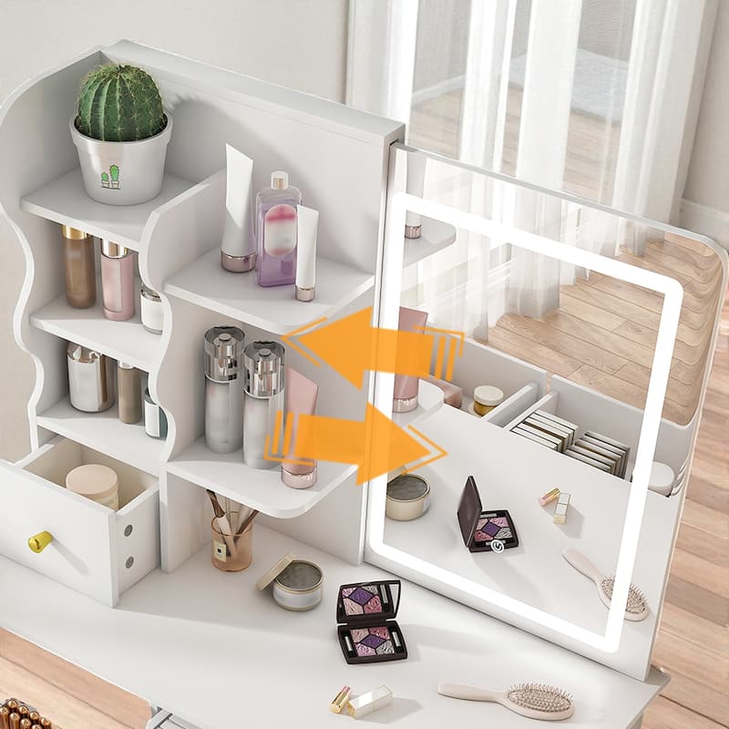 Makeup Vanity Desk with Sliding LED Mirror, 5 Storage Drawers, Touch Control Lighting & Organizer for Bedroom