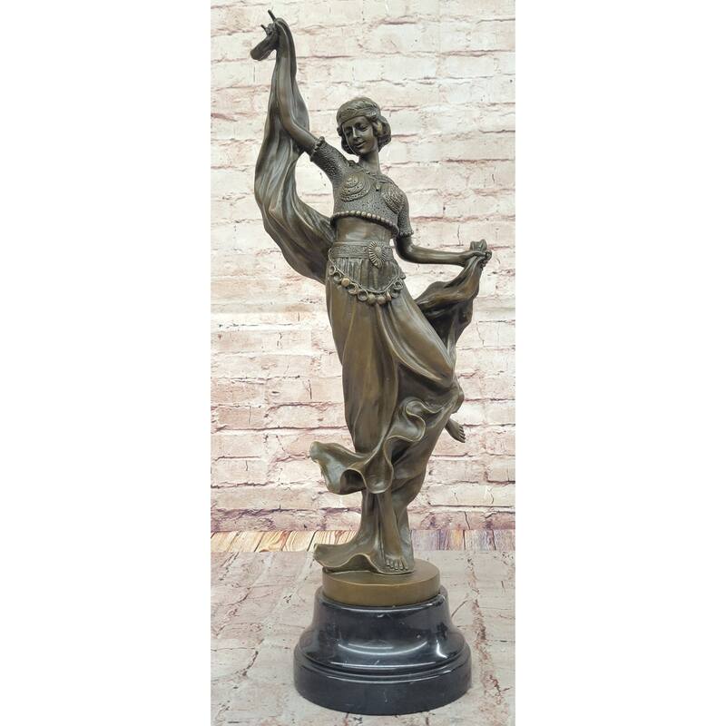 Art Deco Dancer Bronze Sculpture – Graceful Figurine On Marble Base By D. Gonon
