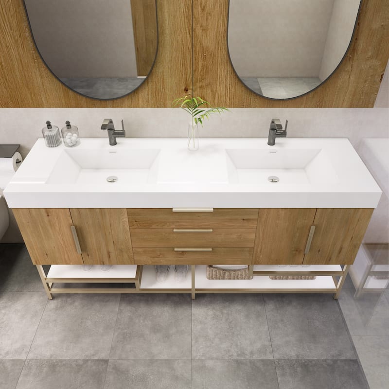 Noble 72" Free Standing Vanity with Reinforced Acrylic Double Sink - 72" Width