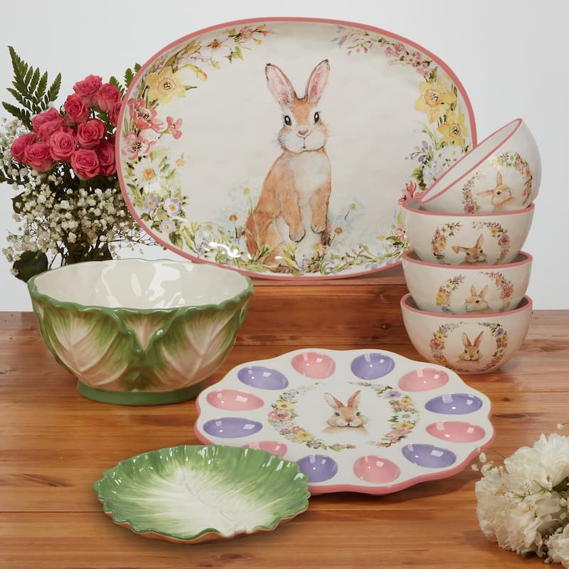 Certified International Easter Garden 6" Canape/Luncheon Plates, Set of 4 Assorted Designs - 6" x 6" x 0.75"