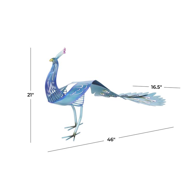 Metal Peacock Decorative Garden Sculpture with Open Wire Framed Body and Rainbow Accents - Blue - Roche River Decor