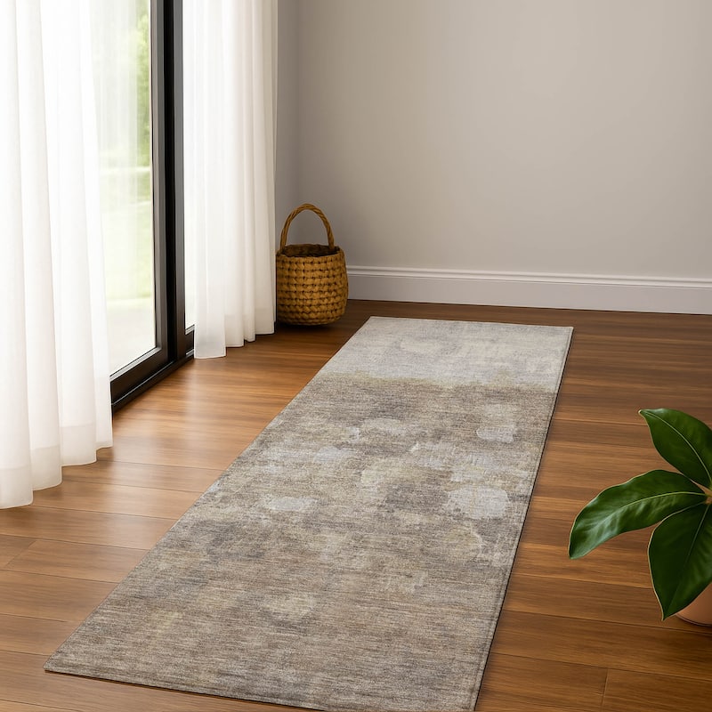 Premium Washable Super Soft Ombre Brushstrokes Mayfield Rug - Taupe - 2'3" x 7'6"