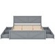 preview thumbnail 10 of 11, King Wooden Platform Bed with Headboard and Four Pull-Out Storage Drawers, Sturdy Frame with Slats and Center Support Legs