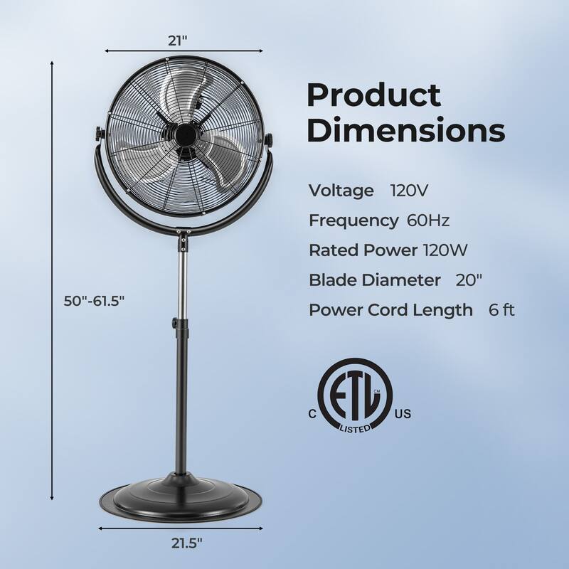 Gymax 20'' High Velocity Pedestal Fan w/3 Speeds 360 Degree Tilt &
