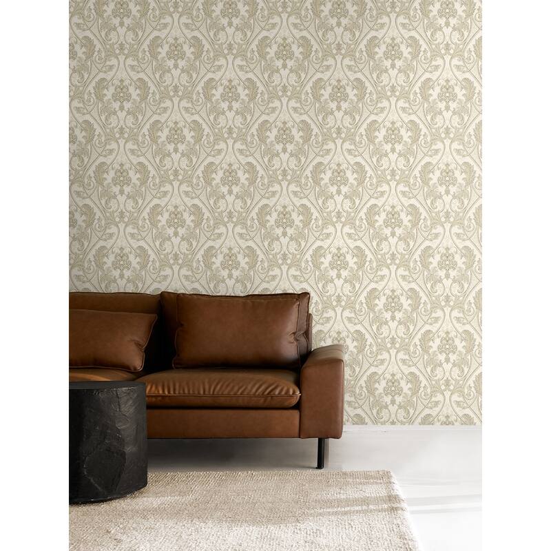 Seabrook Designs Longthorpe Damask Unpasted Wallpaper