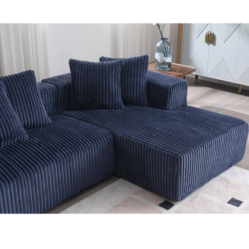 U-shaped Floor Sectional Sofa Striped Corduroy Upholstered Recliner Couches with 2 Chaise Lounge and 8 Toss Pillows