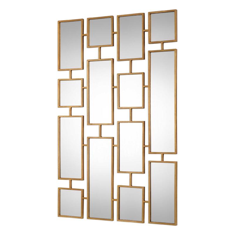 Geometric Designed Rectangular Wall Mirror - 48" - Antique Gold