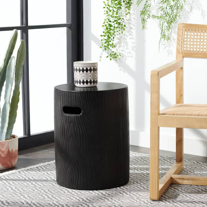 SAFAVIEH Reasilvia Trunk Indoor/ Outdoor Modern Black Concrete Round Accent Table - 14.9" W x 14.9" L x 16.5" H - 15Wx15Dx17H - Black