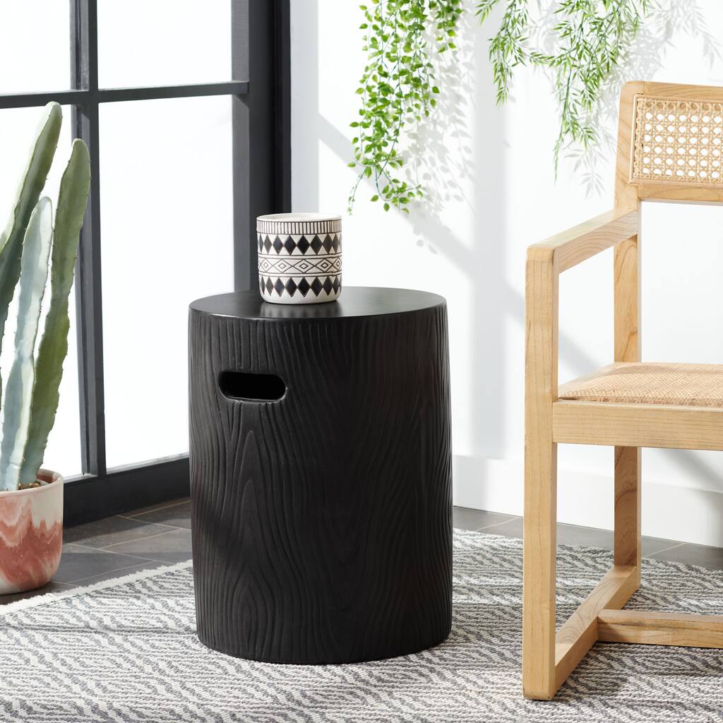 SAFAVIEH Reasilvia Trunk Indoor/ Outdoor Modern Black Concrete Round Accent Table - 14.9" W x 14.9" L x 16.5" H - 15Wx15Dx17H