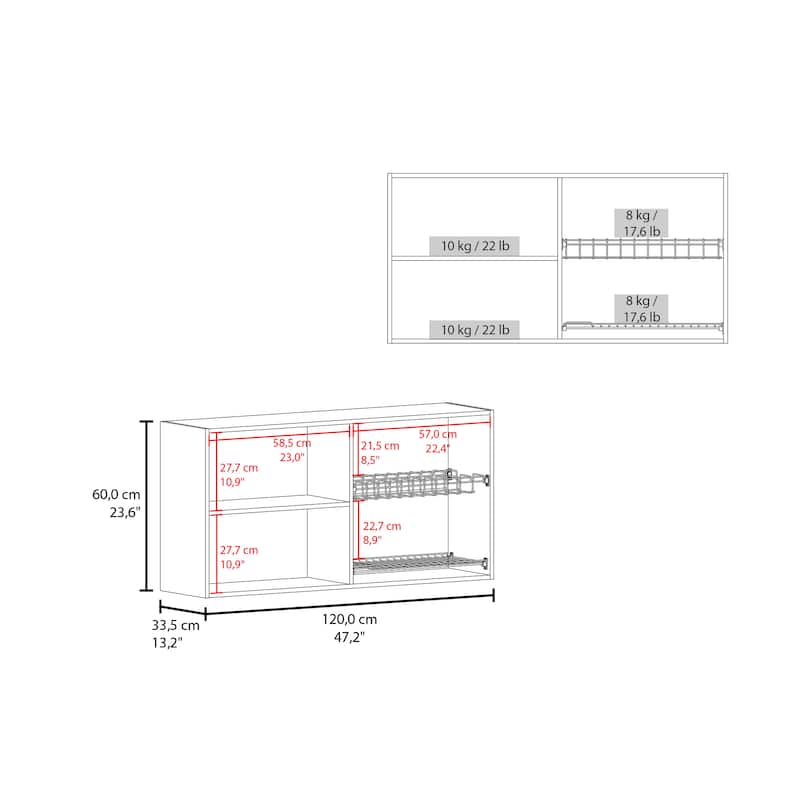 Lyman Wall Cabinet kitchen in Melamine wit 4 Doors , Natural Oak