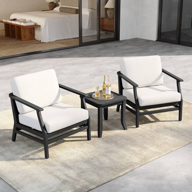 3 Set Outdoor Teak Wood Club Chairs with Side Table