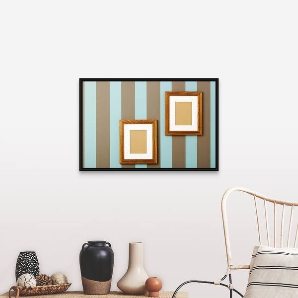 Shop Striped Wallpaper With Empty Wood Frames On Walls Black