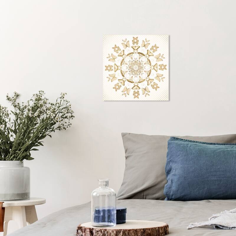 Wynwood Studio Canvas Fashion and Glam Fluttering Wings Mandala Gold and Metallic Gold Glam Wall Art Canvas Print - 12 x 12