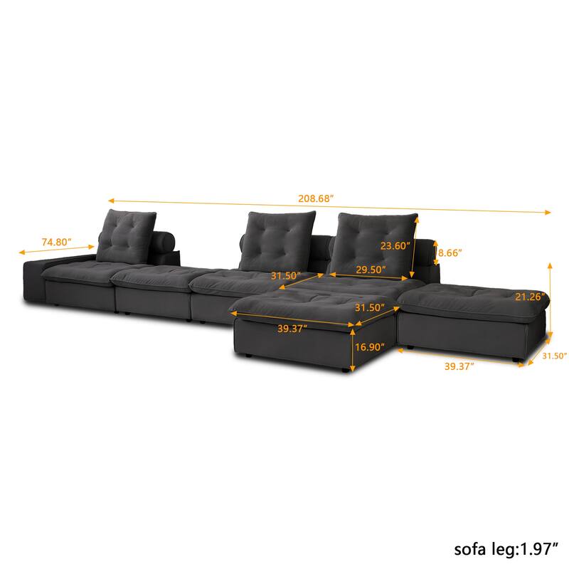 Large Modular Sectional Sofa with Ottoman,Modern Frosted Fleece Upholstery Cloud Couch