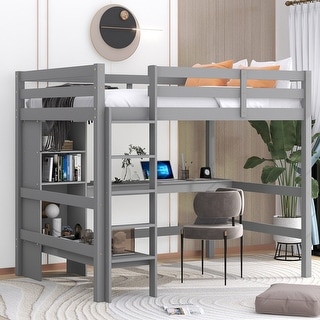 Sturdy Frame Full Size Loft Bed with Multifunction Shelves And Under ...
