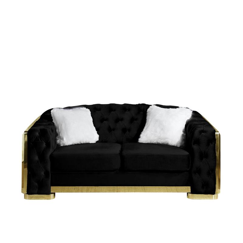 Modern Sleeper Loveseat with Tuxedo Arms, Black Velvet Recliner Sofa Living Room Tufted Straight