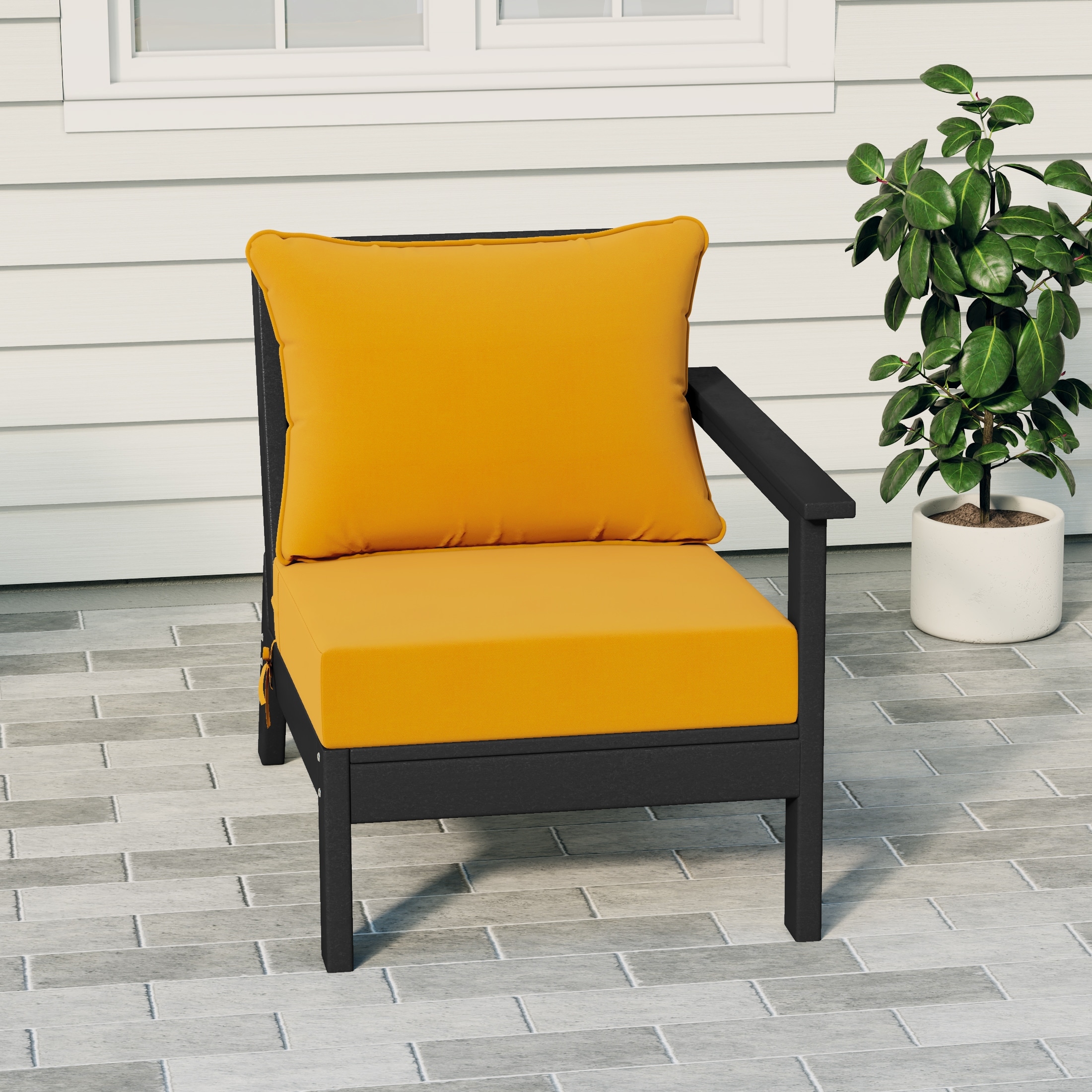 Polytrends Birchwood All Weather HDPE Outdoor Patio Deep Seating Black Right Arm Facing Chair With Cushions (1-Piece)