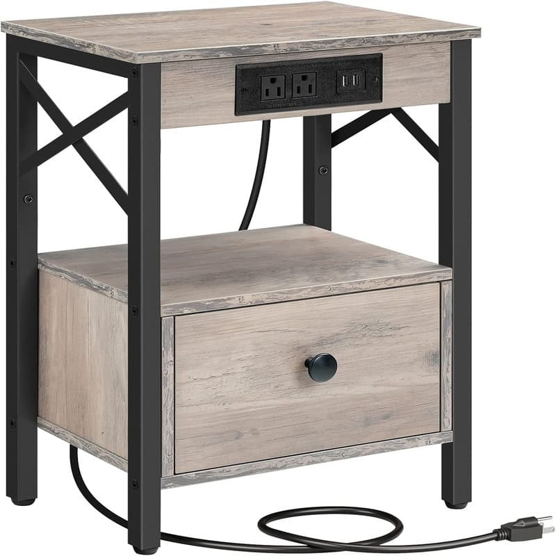 Nightstand with Charging Station - Greige + Black