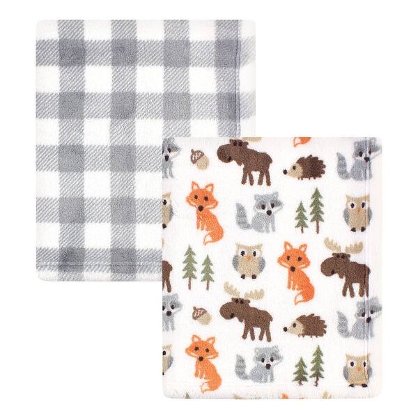 slide 1 of 1, Hudson Baby Infant Boy Cozy Plush Luxury Blankets 2pk, Woodland, One Size - Woodland - One Size One Size - Woodland