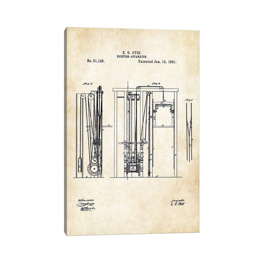 iCanvas "Otis Elevator (1861)" by Patent77 Canvas Print