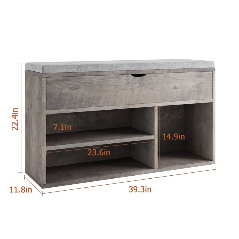 Shoe Storage Bench with a Cushioned Seat and 2 Tiers of Shelves
