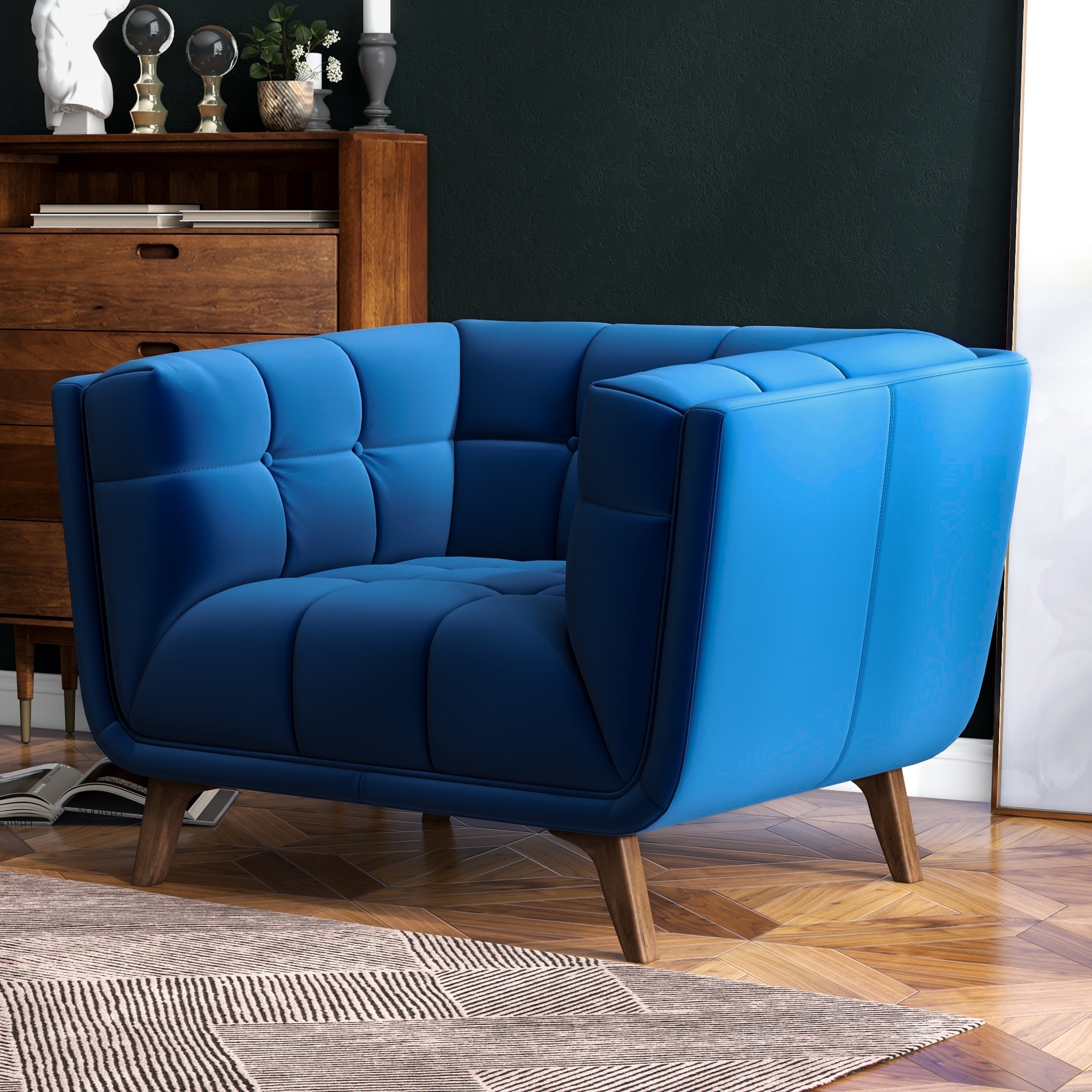 Navy blue tufted accent top chair
