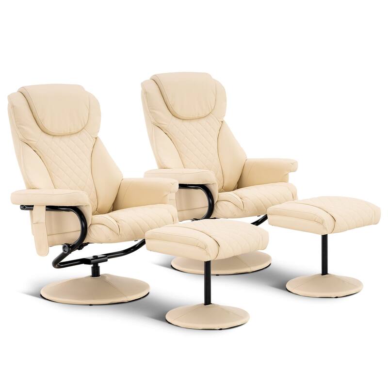 MCombo set of 2 Faux Leather Swivel Massage Recliner with ottoman - Cream White