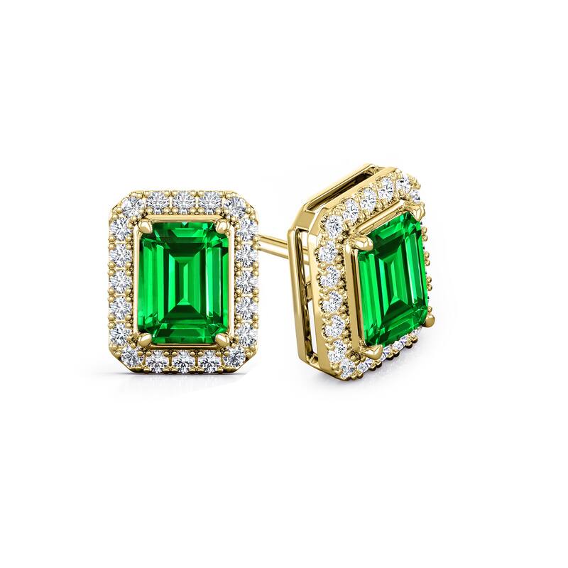Auriya 14k Gold Lab Grown Gemstone Green Emerald Stud Earrings Emerald 0.25 to 5.00 ct. tw. Halo Push-Back