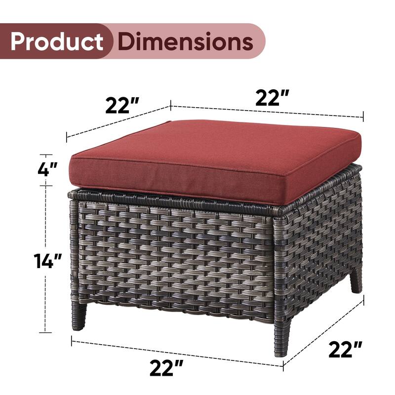 Outdoor Patio Footstool Ottomans with Cushion Grey-Red - Grey