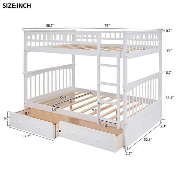 Full over Full Bunk Bed with 2 Storage Drawers&Ladder, Convertible Beds