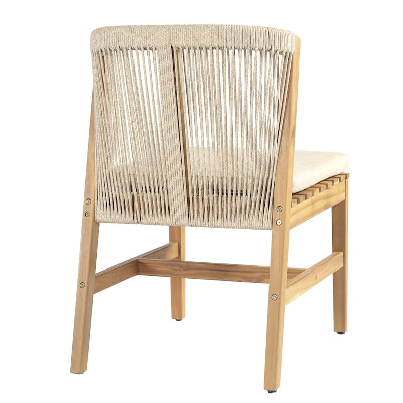 Christopher Knight Home - Louie Outdoor Acacia Wood Dining Chairs with Rope Backrest and Cushioned Seat, Set of 2