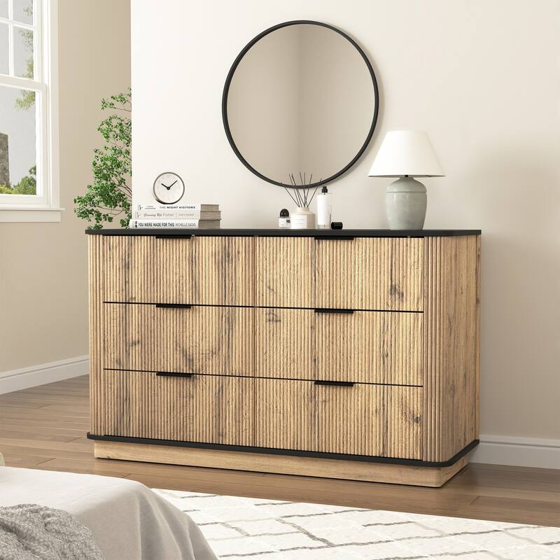 Modern Multi-Functional Six-Drawer MDF Cabinet, Rounded Corners And Multifunctional Design, 47.2*15.7*29.6 Inches