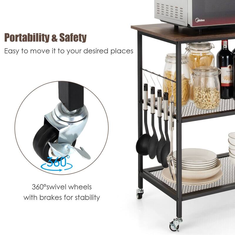 Gymax 3-Tier Kitchen Serving Cart Utility Standing Microwave Rack w/ - See Details