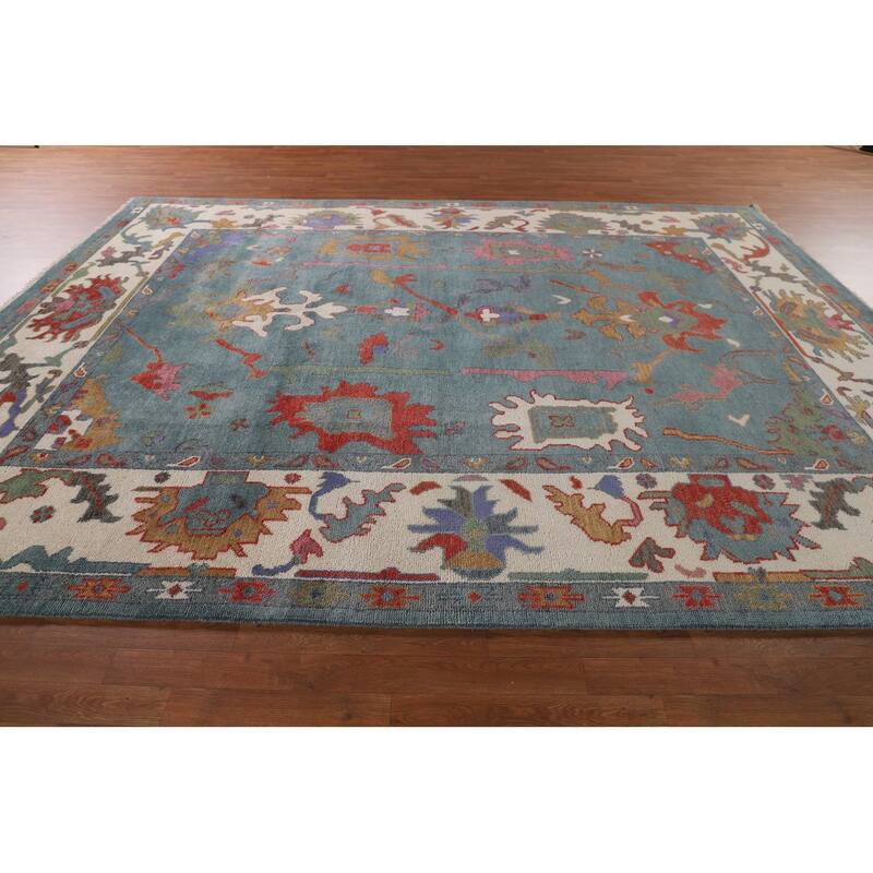 Floral Blue Oushak Indian Area Rug Handmade Wool Carpet - 9'3"x 12'0"
