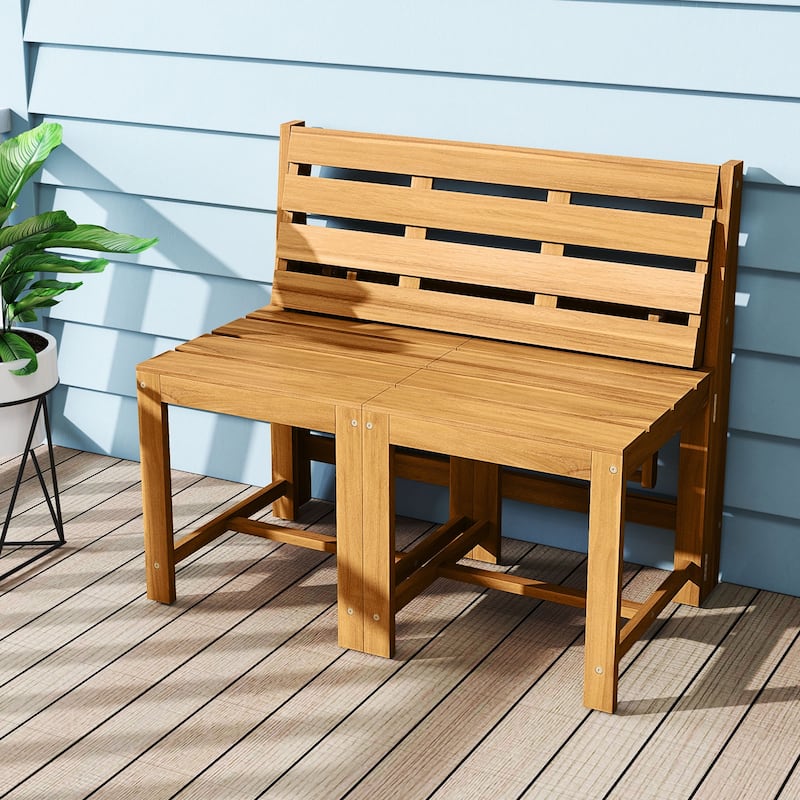 Natural Acacia Wood Convertible Loveseat Table Bench 3-in-1 Outdoor - 21.5" x 35.5" x 31.5"