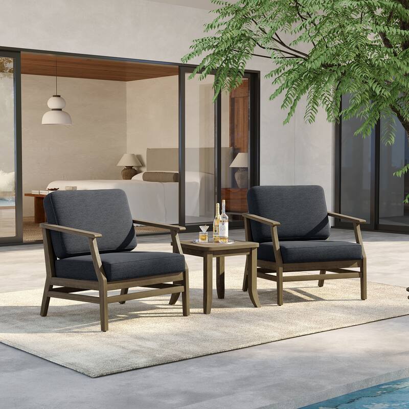 3 Set Outdoor Teak Wood Club Chairs with Side Table