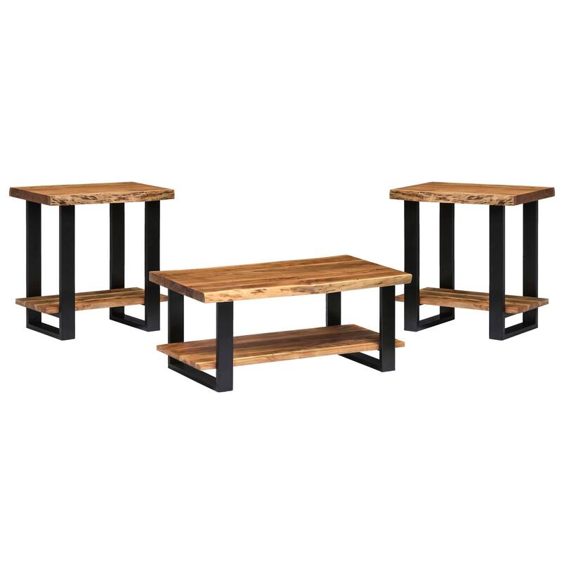 Alpine Live Edge Solid Wood 42" Coffee Table and Set of 2 End Tables