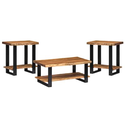 Alpine Live Edge Solid Wood 42" Coffee Table and Set of 2 End Tables