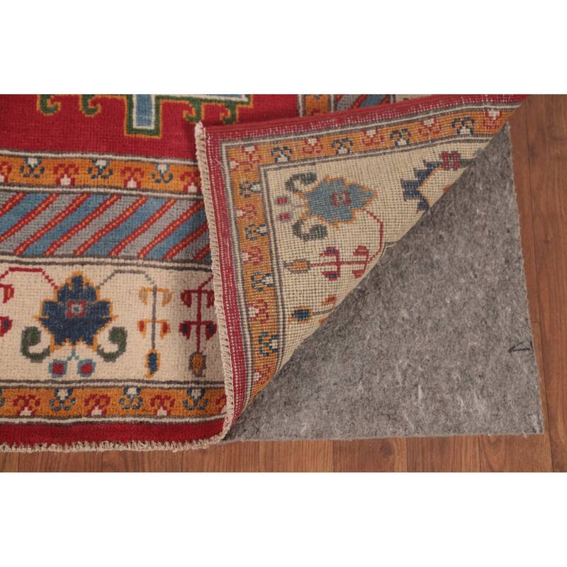 Geometric Red Kazak Area Rug Handmade Oriental Wool Carpet - 6'6" x 9'10"