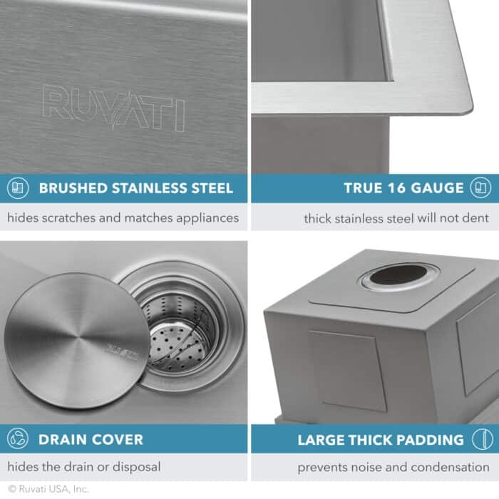 Ruvati 15" Workstation Bar Prep Sink Ledge Undermount 16 Gauge Stainless Steel Single Bowl - RVH8304 - 8' x 11'