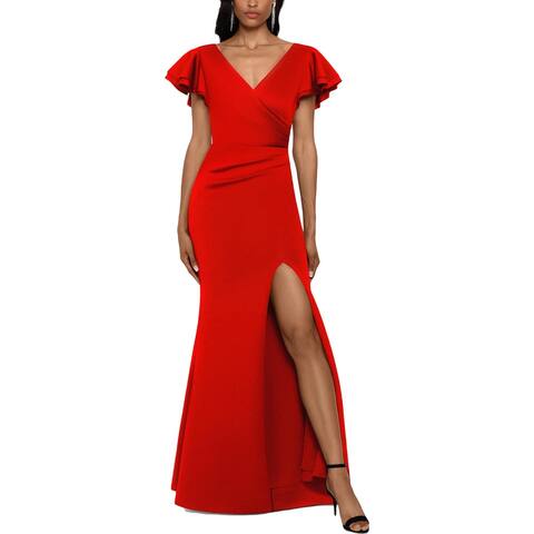 Betsy & Adam Womens Evening Dress Side Slit V Neck - Red