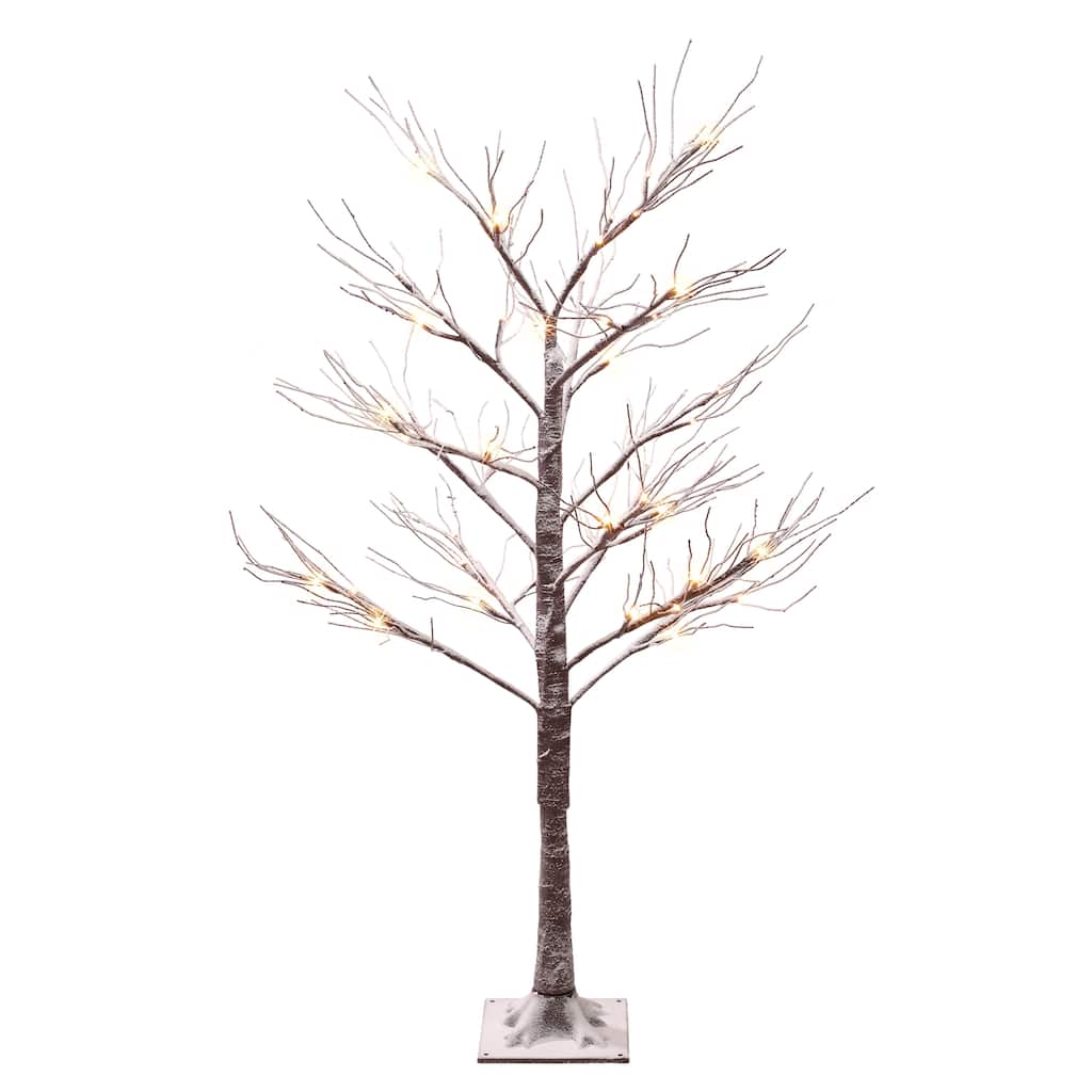Puleo International 4 ft. Pre-Lit Flocked Brown Artificial Twig Tree